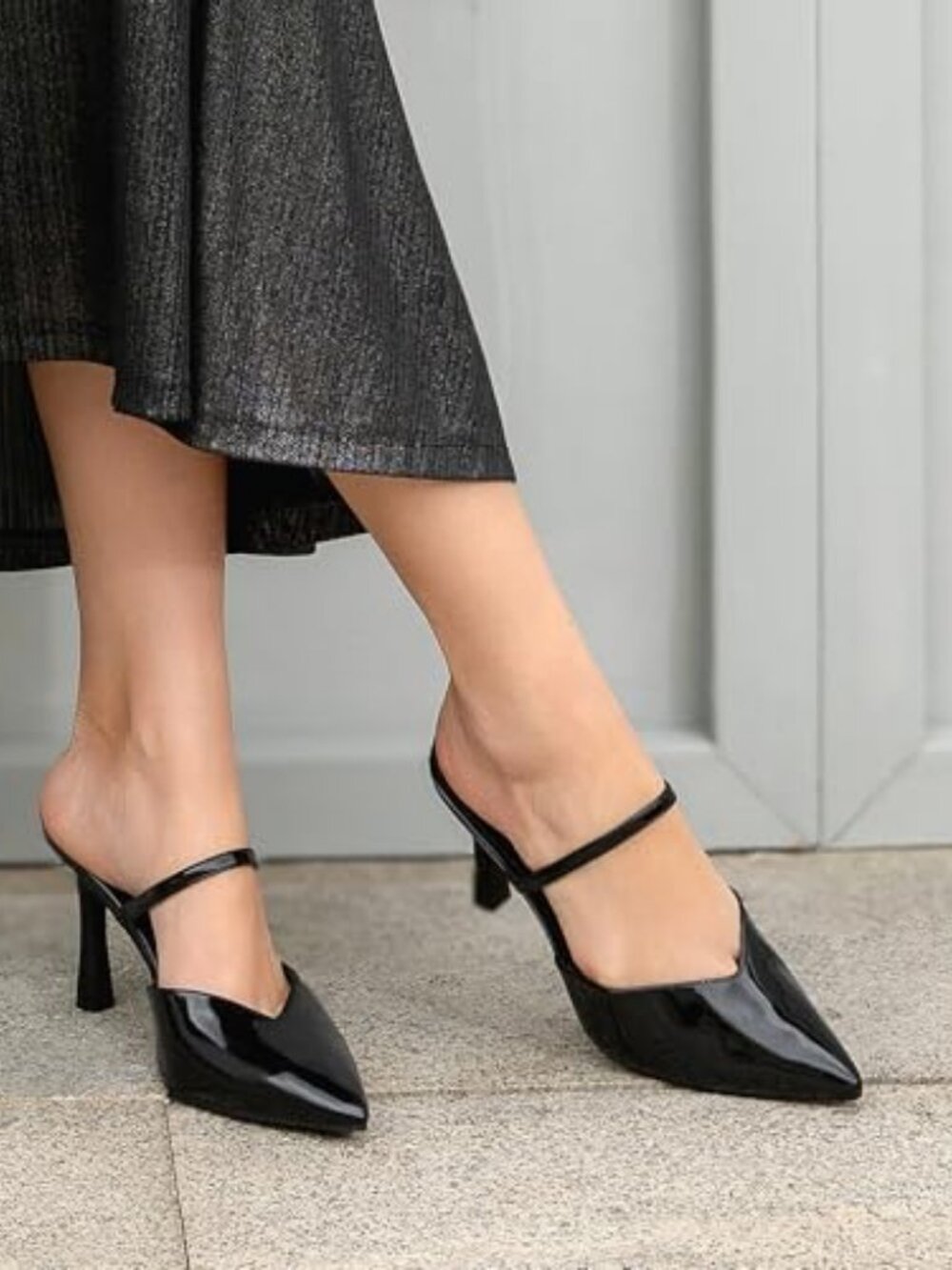 Women's Mules Heels Pointed Toe Pumps Stiletto Heeled Sandals Closed Toe